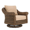 Winston Cayman Swivel Glider Lounge Chair Heritage Brown Frame Seagrass Weave Sunbrella Canvas Heather Beige
