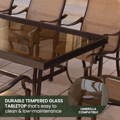 Hanover Monaco 9-Piece Outdoor Dining Set with Glass Table and 8 Chairs Tan