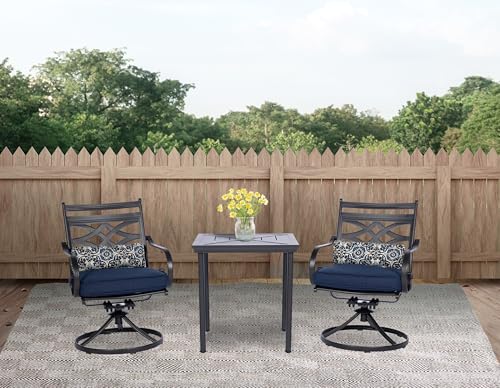Hanover Montclair 3-Piece Patio Conversation Set with 2 Swivel Rocker Chairs and Table Navy