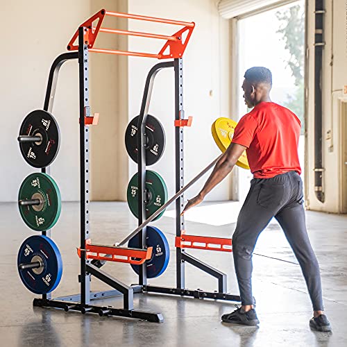 Sunny Health & Fitness Power Zone Half Rack Heavy Duty Performance Power Cage Black