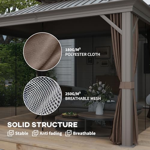 Outsunny 10' x 12' Hardtop Gazebo with Curtains and Netting Coffee