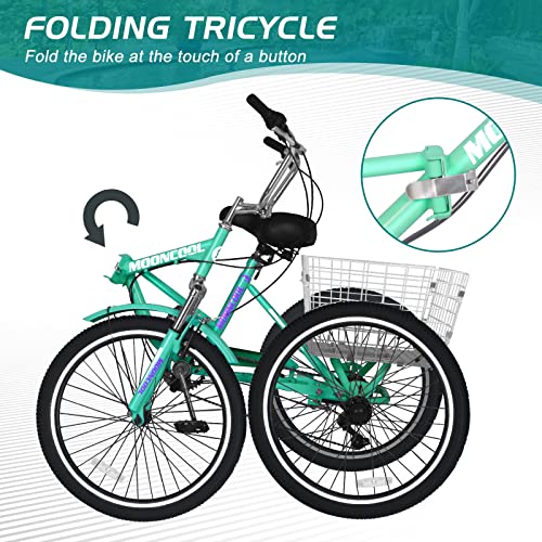 LILYPELLE Adult Folding Tricycle 7 Speed 26 inch Light Green