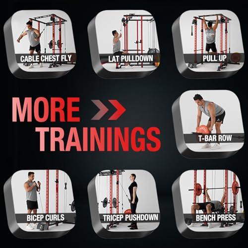 Mikolo Power Cage with LAT PullDown, Cable Crossover & Pulley System Red