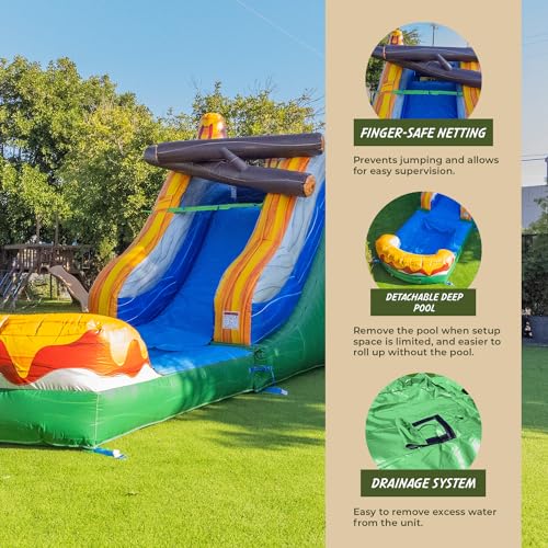 XJUMP T-Rex Dinosaur Inflatable Water Slide Bounce House Green