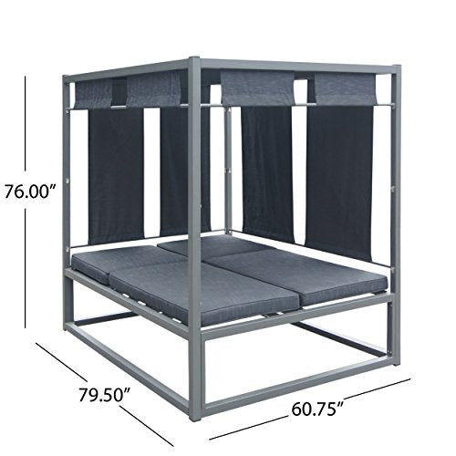 Christopher Knight Home Amos Outdoor Aluminum Daybed with Canopy Dark Grey/Grey Frame
