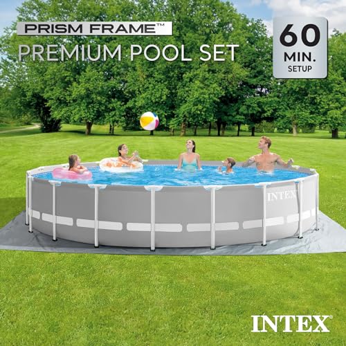 Intex Steel Frame Round Above Ground Swimming Pool Set Gray