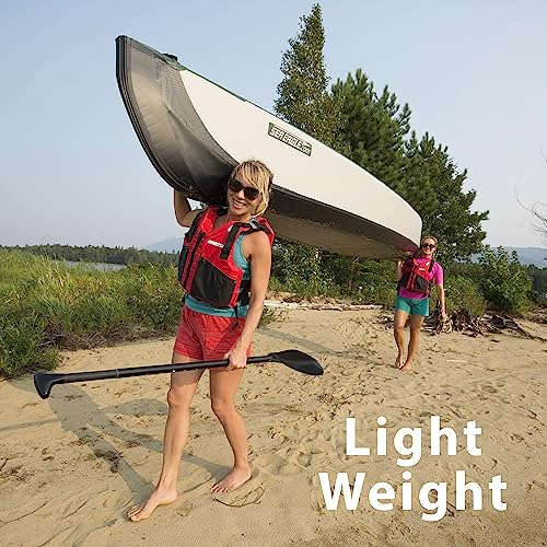 Sea Eagle TC16 Inflatable Canoe with Wood Web Seats, Pump, Bag & Optional Paddles Green and Gray