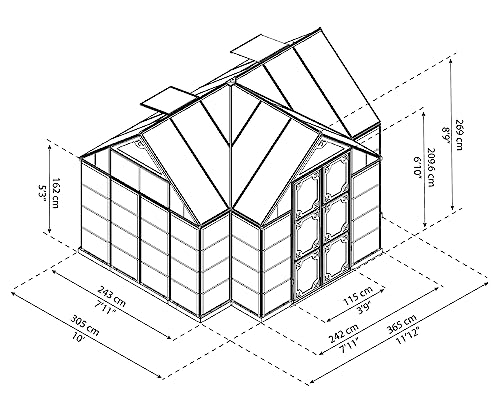 Palram Canopia 12x10 Garden Solarium Greenhouse Charcoal Gray