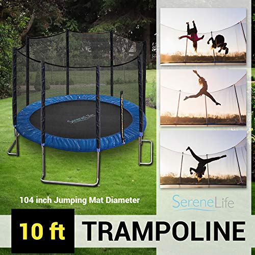 SereneLife Kids Trampoline with Net & Basketball Hoop Blue