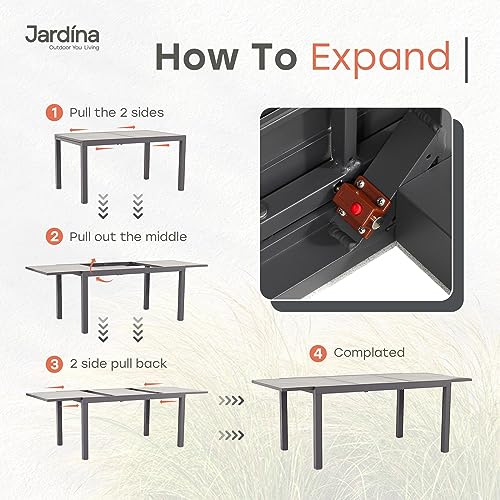 JARDINA Outdoor You Living 9-Piece Rattan Patio Dining Set with Extendable Aluminum Table for 8 Chairs