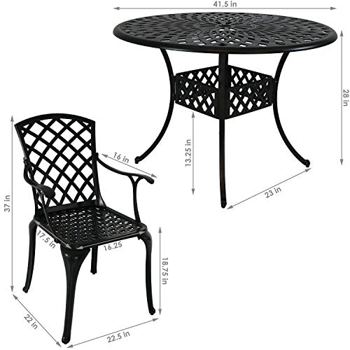 Sunnydaze 5-Piece Cast Aluminum Patio Dining Set - 4 Chairs and 41" Table Black