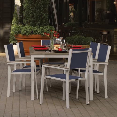 Oxford Garden Travira 7-Piece Dining Set 63in Table & Sling Chairs Ink Pen