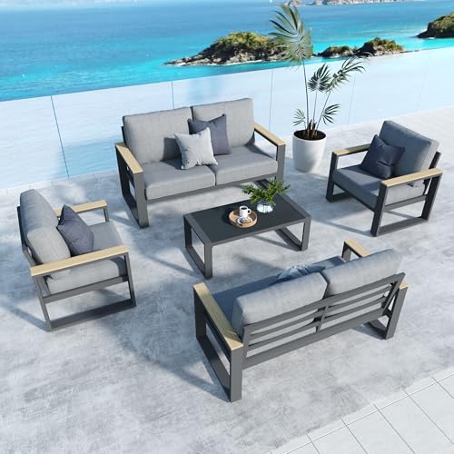 RoyalCraft Aluminum Outdoor Patio Furniture Set 6-Seats with Coffee Table Grey