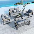 RoyalCraft Aluminum Outdoor Patio Furniture Set 6-Seats with Coffee Table Grey
