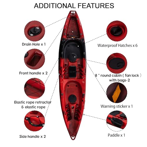 Hipicute 13FT Sit-on-Top Fishing Kayak for 2 Adults with Paddle & Comfortable Seat, Reddish Black