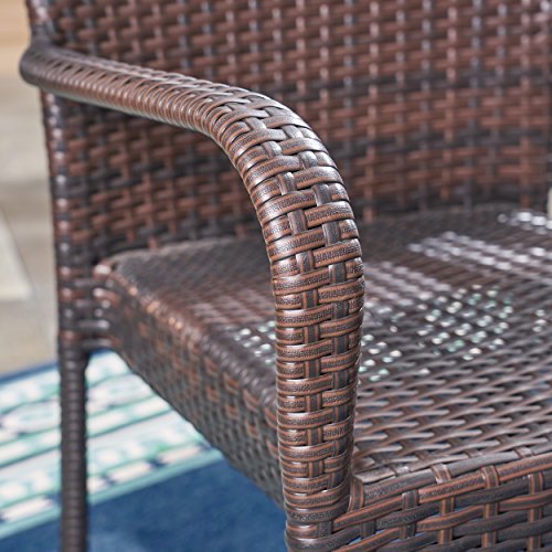 Great Deal Furniture GDFStudio Outdoor 3 Piece Acacia Wood and Wicker Bistro Set Teak Finish + Multi Brown