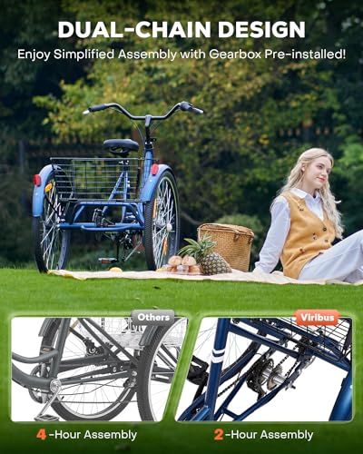 Viribus Adult Tricycle 7 Speed Dual Chain Navy