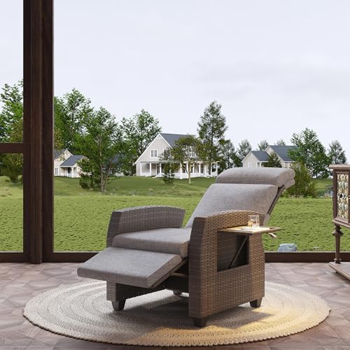 Reljofum Outdoor Wicker Recliner Chair Set of 2 Grey