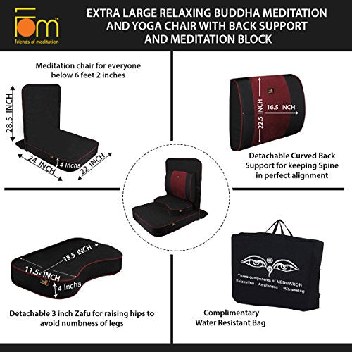 Friends Of Meditation XL Meditation & Yoga Chair with Back Support, Black, Pack of 4
