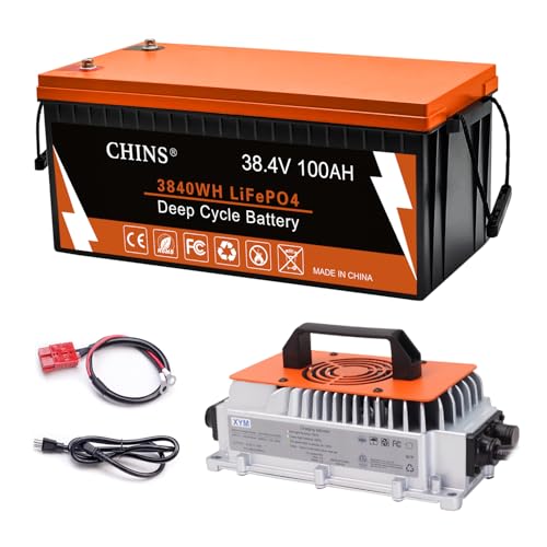 CHINS 36V 100Ah LiFePO4 Golf Cart Battery with Bluetooth & Charger