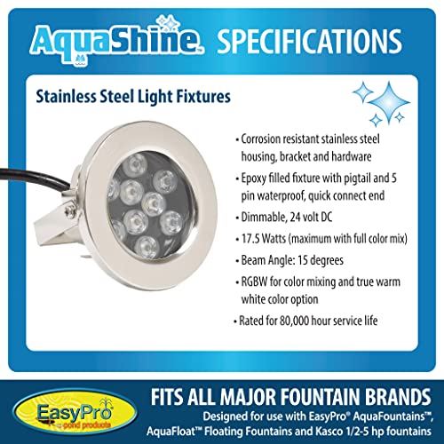 EasyPro Pond Products AquaShine 11W Warm White LED Fountain Lights with Timer & Remote Control