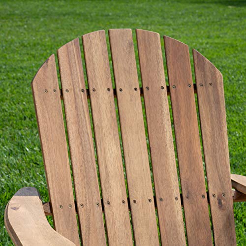 Great Deal Furniture Outdoor 5 Piece Acacia Wood Adirondack Rocking Chair Set with Fire Pit Natural Stone + Natural