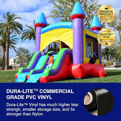 HERO KIDDO Jelly Bean Castle Bounce House with Dual Slide and Basketball Hoop - Multicolor