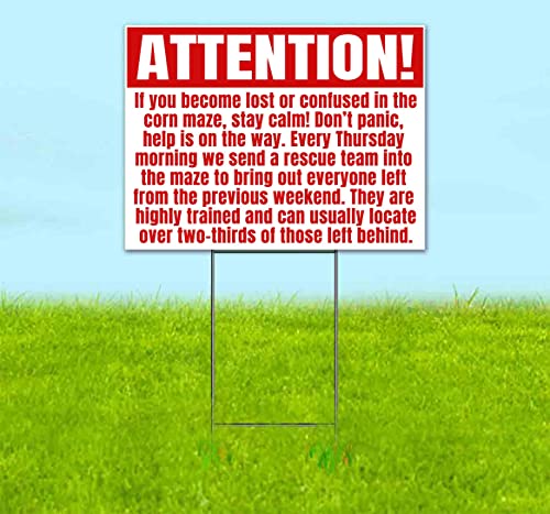 TampaPrinting Attention Funny Corn Maze Yard Sign 18" x 24