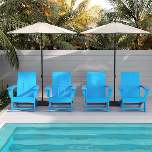 WestinTrends Ashore Modern Outdoor Folding Adirondack Chair Set of 4 Pacific Blue