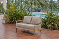 Winston August Loveseat Natural Teak Wood Driftwood Grid Weave Sunbrella Cast Ash