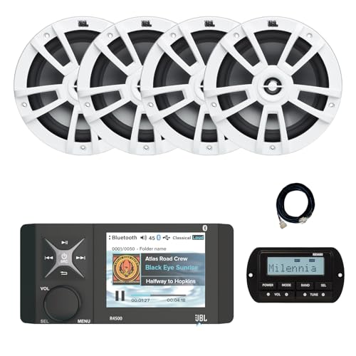 Enrock Marine JBL Wake Series R4500 Marine USB Bluetooth Radio Receiver with Wired Remote & 4x 8" Speakers White