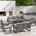 RoyalCraft 9-Seater Aluminum Patio Furniture Set with Coffee Table Grey