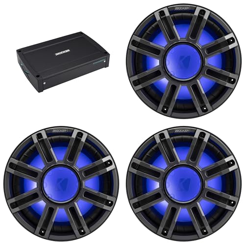 KICKER MWF 12-Inch Premium Marine Subwoofer & 51KXMA15001 Marine Amp Bundle