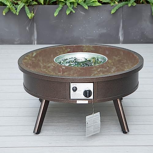 LeisureMod Walbrooke Modern Aluminum 5-Piece Patio Conversation Set with Firepit Table Navy Blue