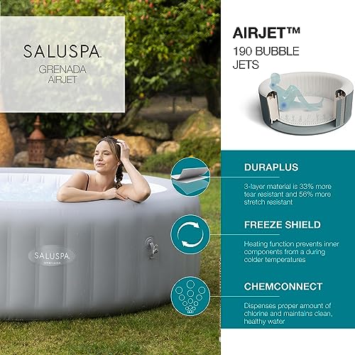 Bestway SaluSpa Grenada AirJet Inflatable Hot Tub 8 Pack Gray