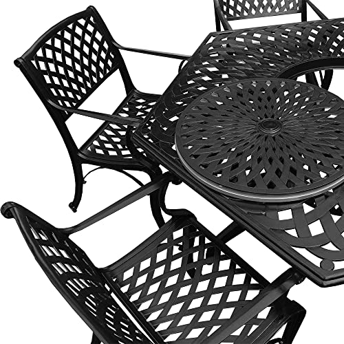 Oakland Living Modern Ornate Outdoor Mesh Aluminum 63-Inch Black Hexagon Patio Dining Set with Six Chairs