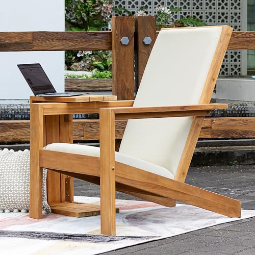 Cambridge Casual Napa Teak Wood Outdoor Adirondack Chair with Quick-Dry Cushion Natural Teak / Textiline Tan