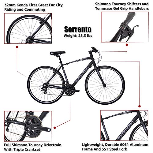 Tommaso Sorrento Shimano Tourney Hybrid Fitness Bike Black/Grey - Extra Large