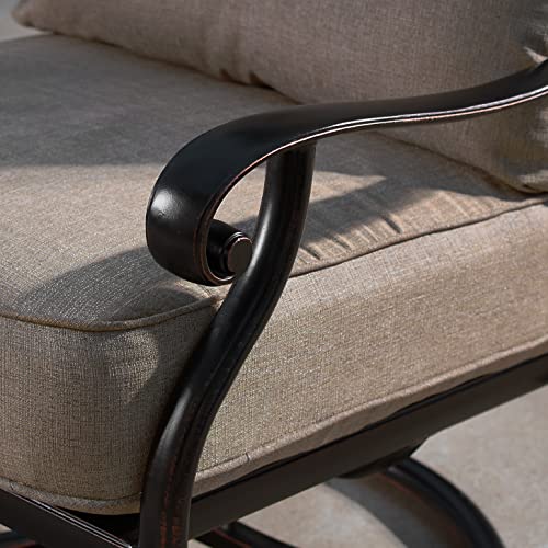 Oakland Living Aluminum Outdoor Swivel Club Rocking Chairs Set of 2 with Thick Tan Cushions Antique Copper