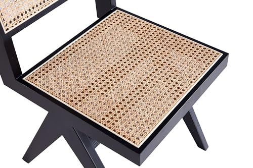 Manhattan Comfort Hamlet Rattan Wicker Cane Side Dining Chair Set of 4 Black/Natural