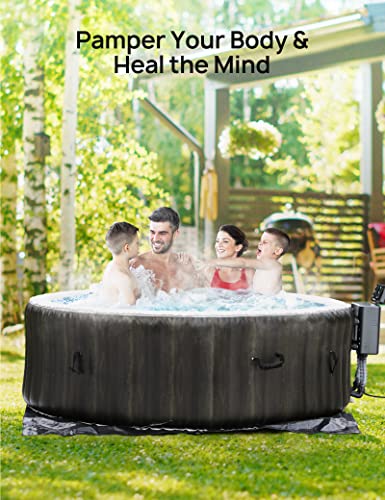 Evajoy Inflatable Hot Tub with LED, Electric Heater Pump, 140 Air Jets for 4-6 Adults Brown