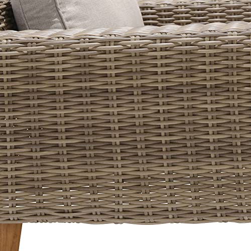 Armen Living Bahamas Outdoor Wicker & Teak Wood Lounge Chair Natural Taupe Beige