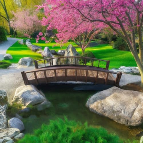SamsGazebos Japanese Style Arched Wood Garden Bridge 8-Feet Brown