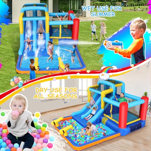 Whubefy Inflatable Bounce House Water Slide Park with Blower, 12.1x9.5FT, Multicolor