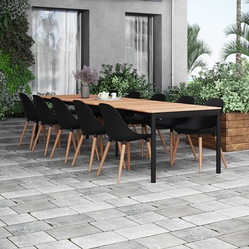 Brampton Kiribati Rectangular Outdoor Dining Set for 11, Teak & Aluminum, Black