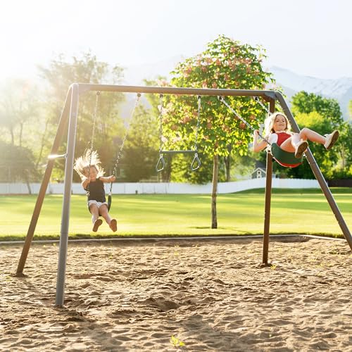 Lifetime Metal Swing Set for Kids Outdoor Heavy Duty Playset Green/Tan