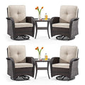 Gardenbee Patio Swivel Glider Wicker Chairs Set of 4 with 2 Side Tables Brown/Beige