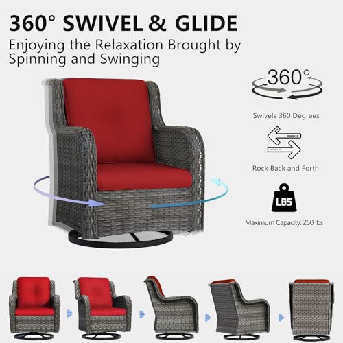 MeetLeisure 5 Piece Outdoor Patio Furniture Set Wicker Conversation Bistro Set Red