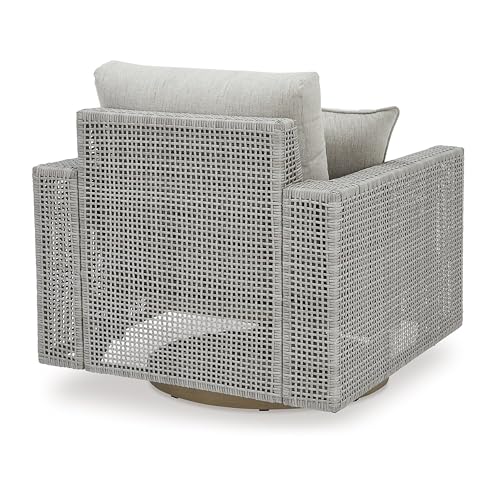 Benzara Yami 36 in. Outdoor Swivel Lounge Chair with Throw Pillow Gray and Brown