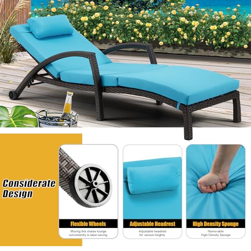 HOMREST Chaise Lounge Chairs Set of 6 PE Rattan Wicker Adjustable Pool Lounger Blue